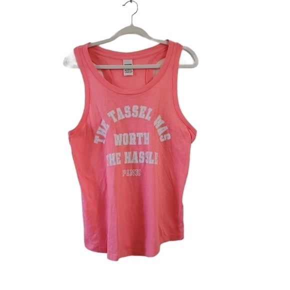 PINK Victoria's Secret Tank Top Large‎ The Tassel Was Worh The Hassel Athleisure - Picture 1 of 8
